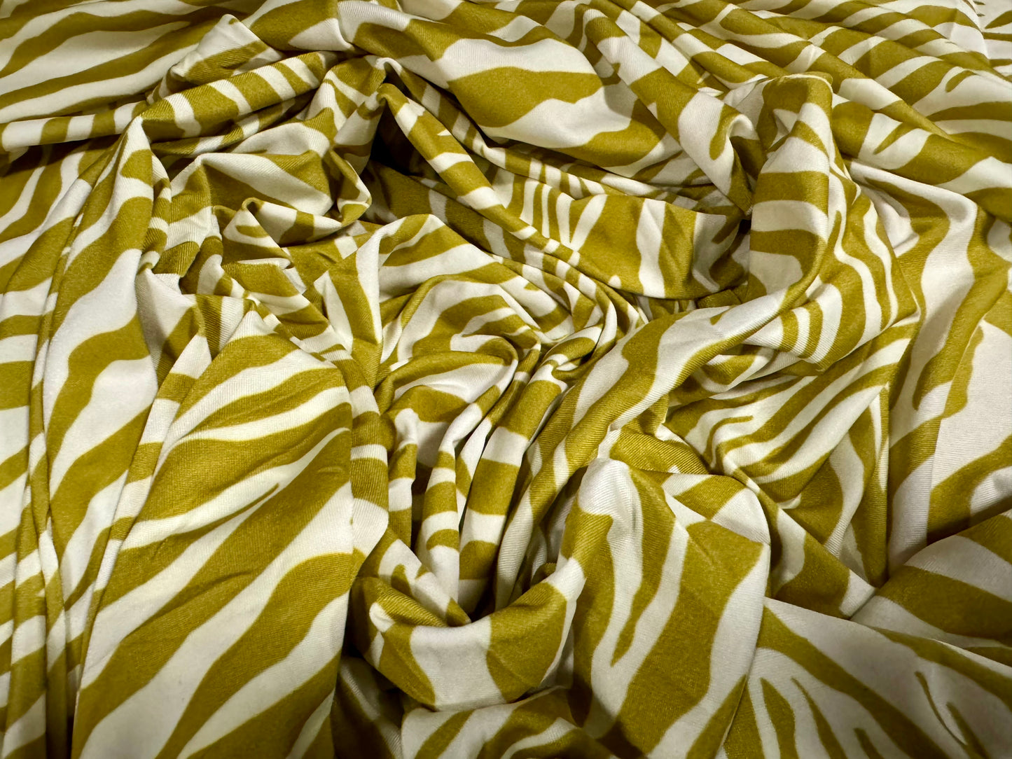 Soft touch stretch spandex single jersey fabric, per metre - zebra animal print - chartreuse green