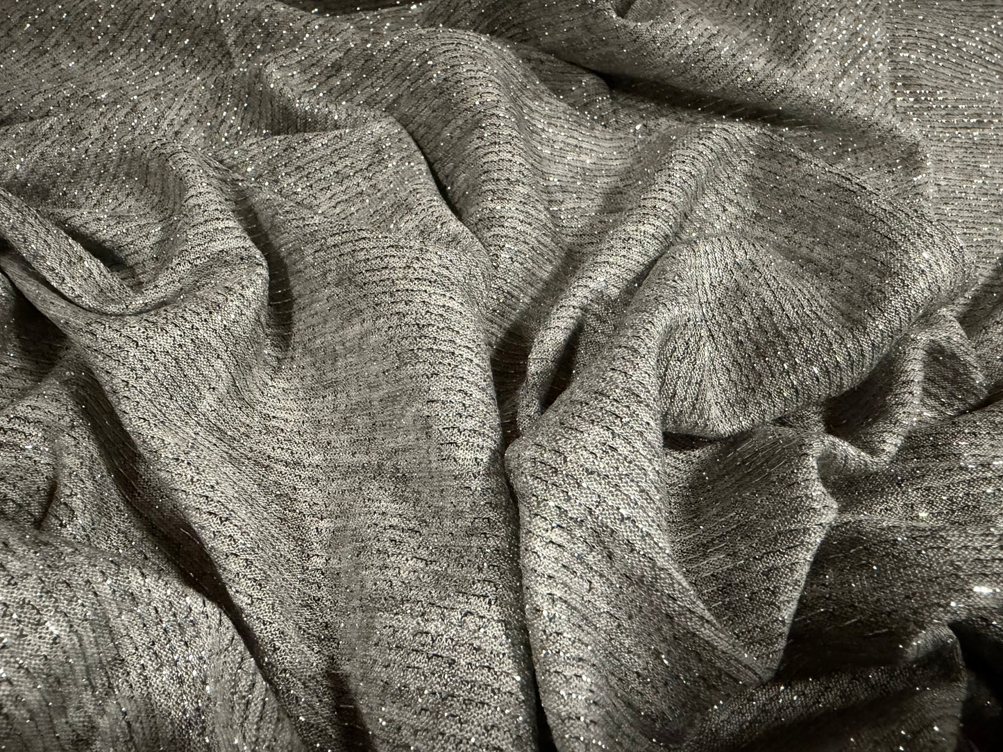 Metallic single jersey fashion fabric, per metre - lurex shimmer - grey & silver