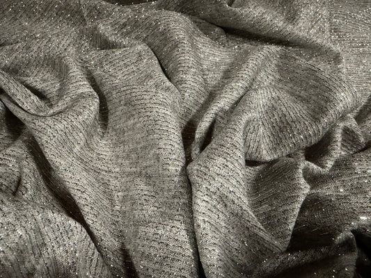 Metallic single jersey fashion fabric, per metre - lurex shimmer - grey & silver