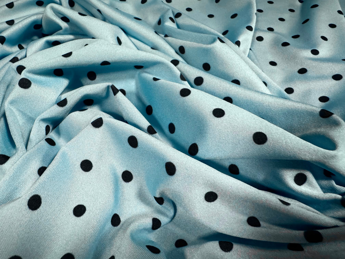 Stretch spandex single jersey fabric, per metre - polka dot print - sky blue