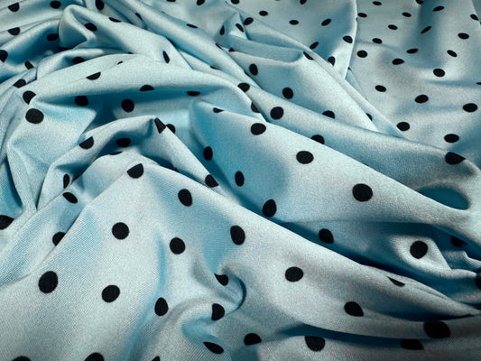 Stretch spandex single jersey fabric, per metre - polka dot print - sky blue