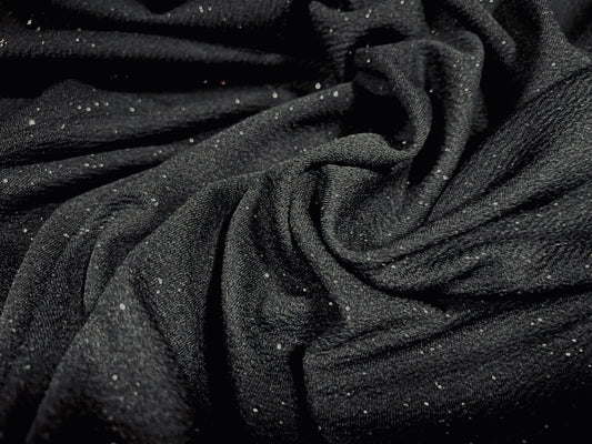 Metallic Liverpool textured scuba stretch double jersey fabric, per metre - starry night glitter print - black & silver