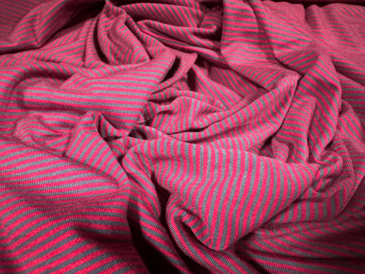 Viscose spandex stretch single jersey fabric, per metre - pinstripe - magenta & grey