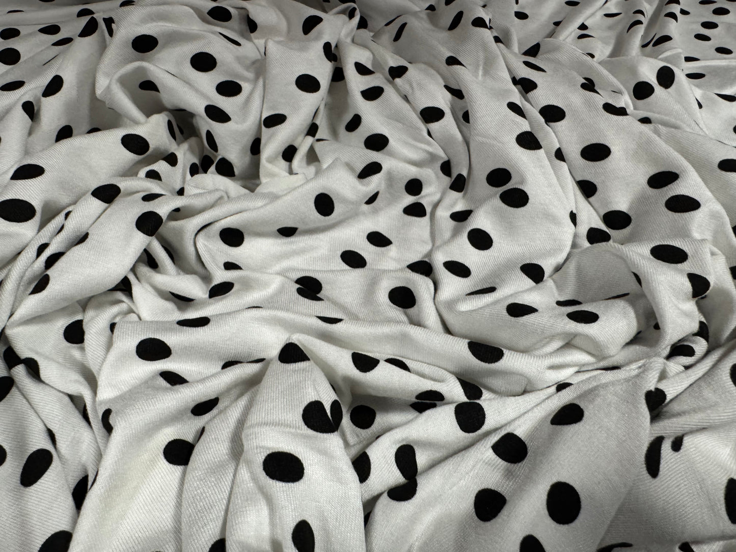 Viscose spandex stretch single jersey fabric, per metre - spot print - white & black