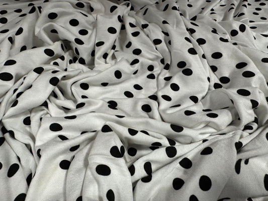 Viscose spandex stretch single jersey fabric, per metre - spot print - white & black