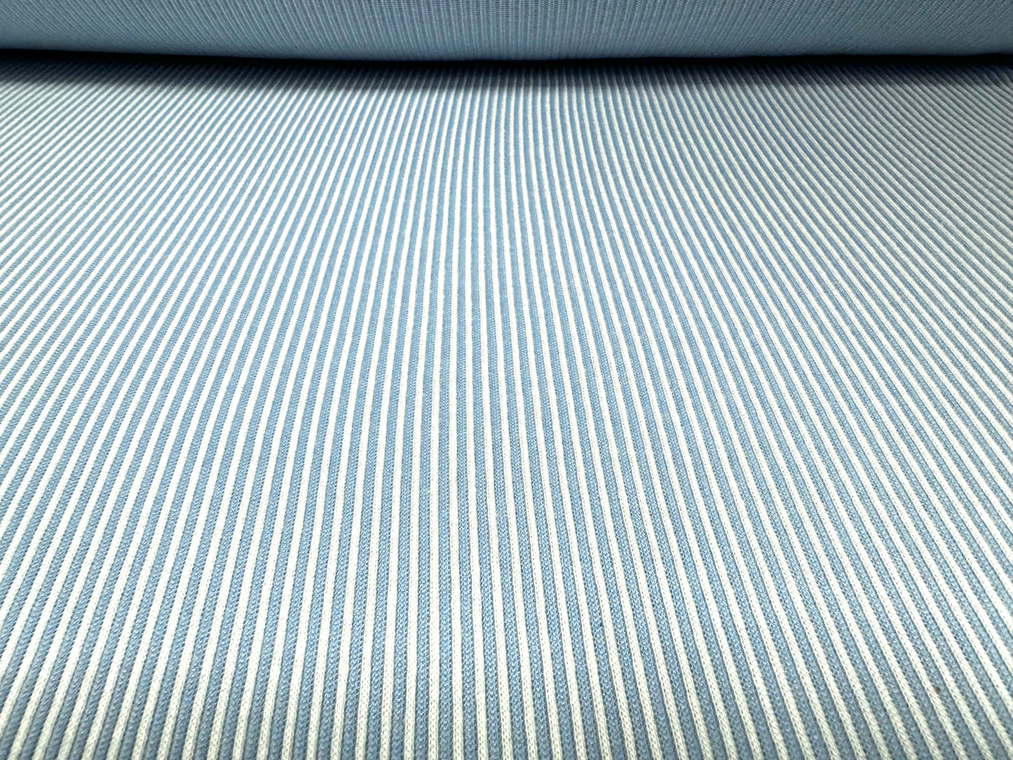 Soft handle 2x1 ribbed jersey contrast knit fabric, per metre - plain - sky blue & white