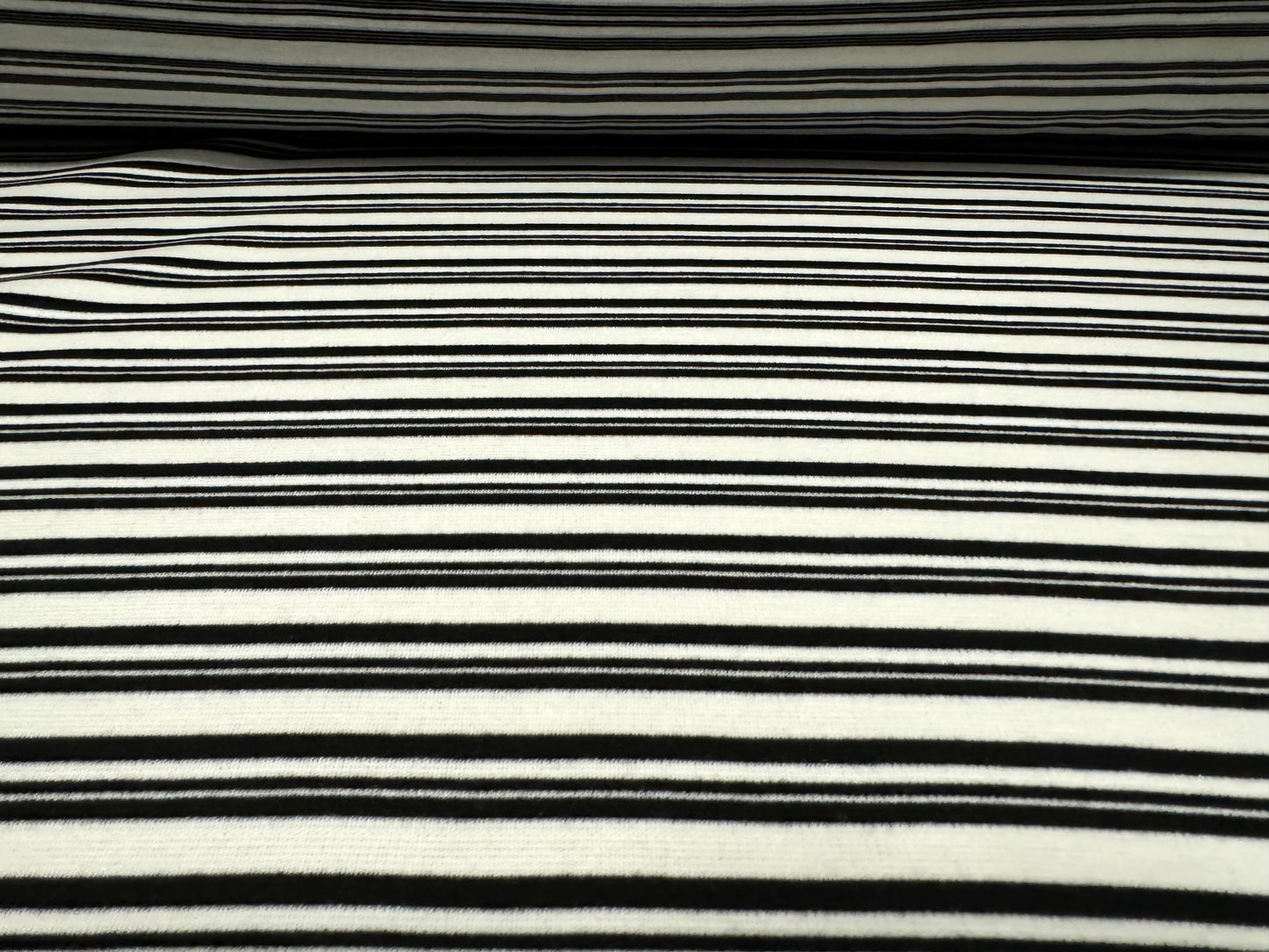 Ponte Roma double jersey knit stretch fabric, per metre - stripes - black & white