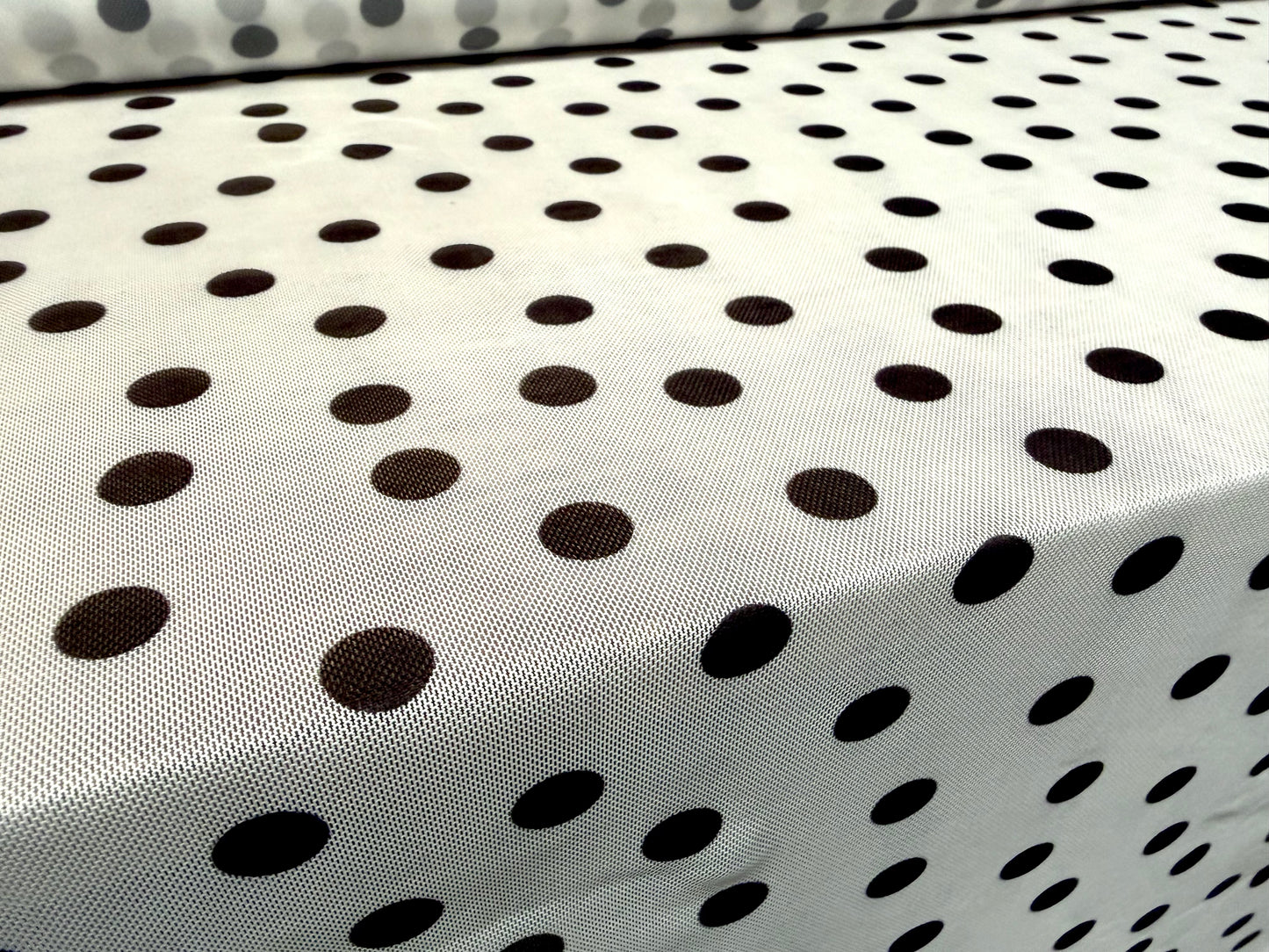 Power mesh net stretch spandex fabric, per metre - polka dot print - white & black