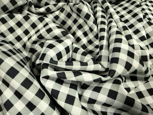 Scuba crepe stretch double jersey fabric, per metre - gingham print - sage black & white