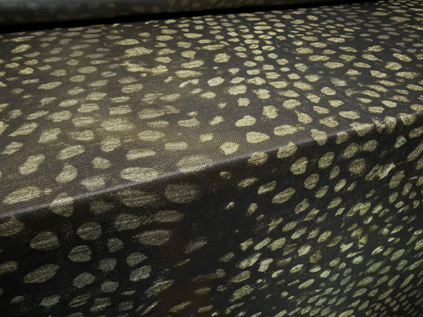 Power mesh net stretch spandex fabric, per metre - abstract print - black & olive