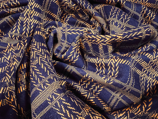 Double jersey knitwear fabric, per metre - check jacquard - navy & copper