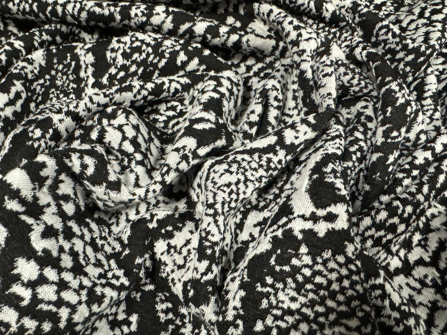 Stretch double jersey fabric, per metre - snakeskin jacquard - black & white