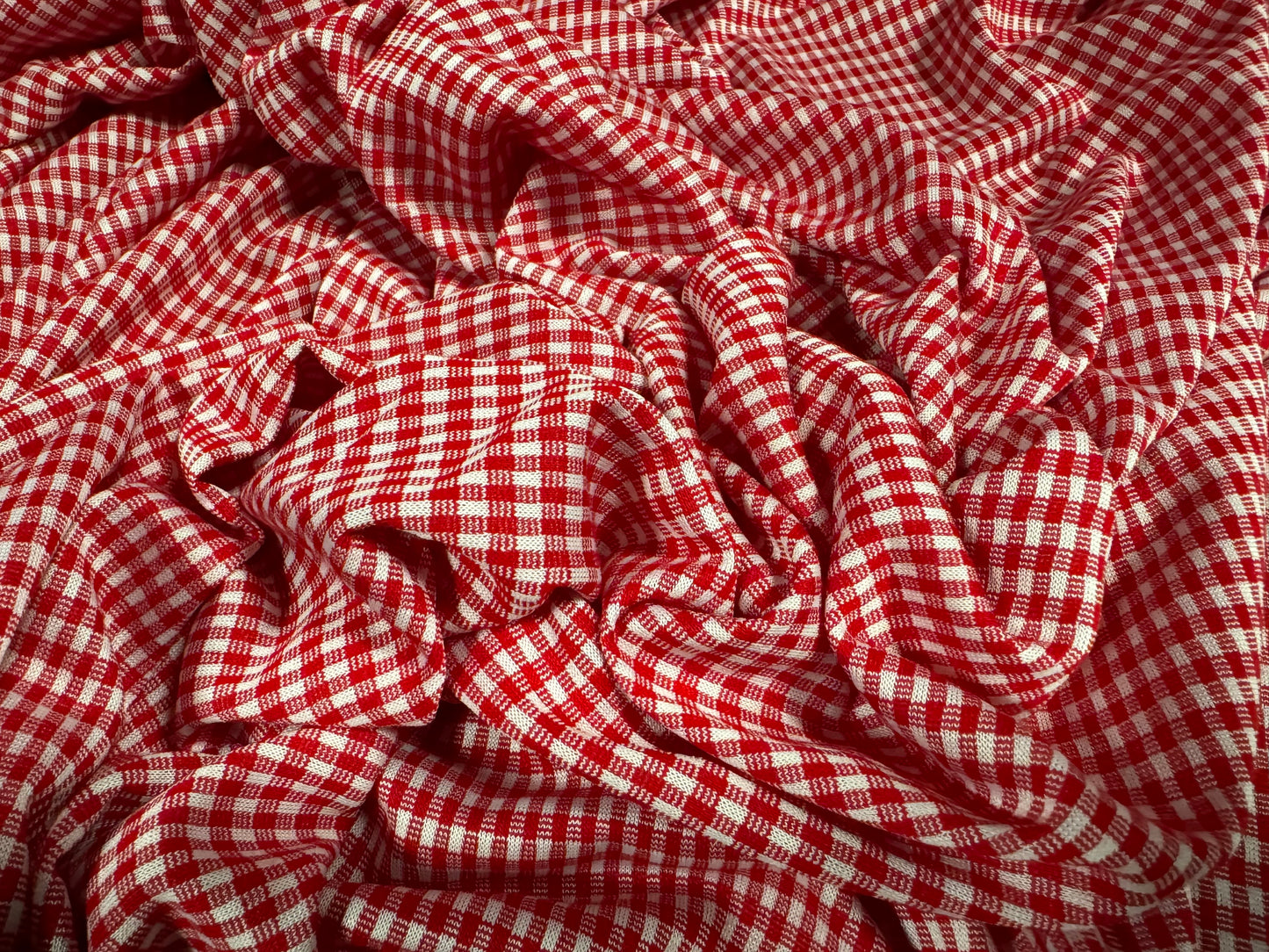 Single jersey knitwear fabric, per metre - gingham - red & white