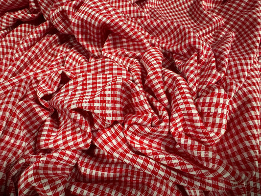 Single jersey knitwear fabric, per metre - gingham - red & white