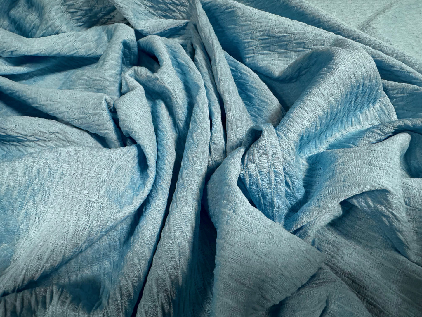 Double jersey knit stretch spandex fabric, per metre - jacquard - sky blue