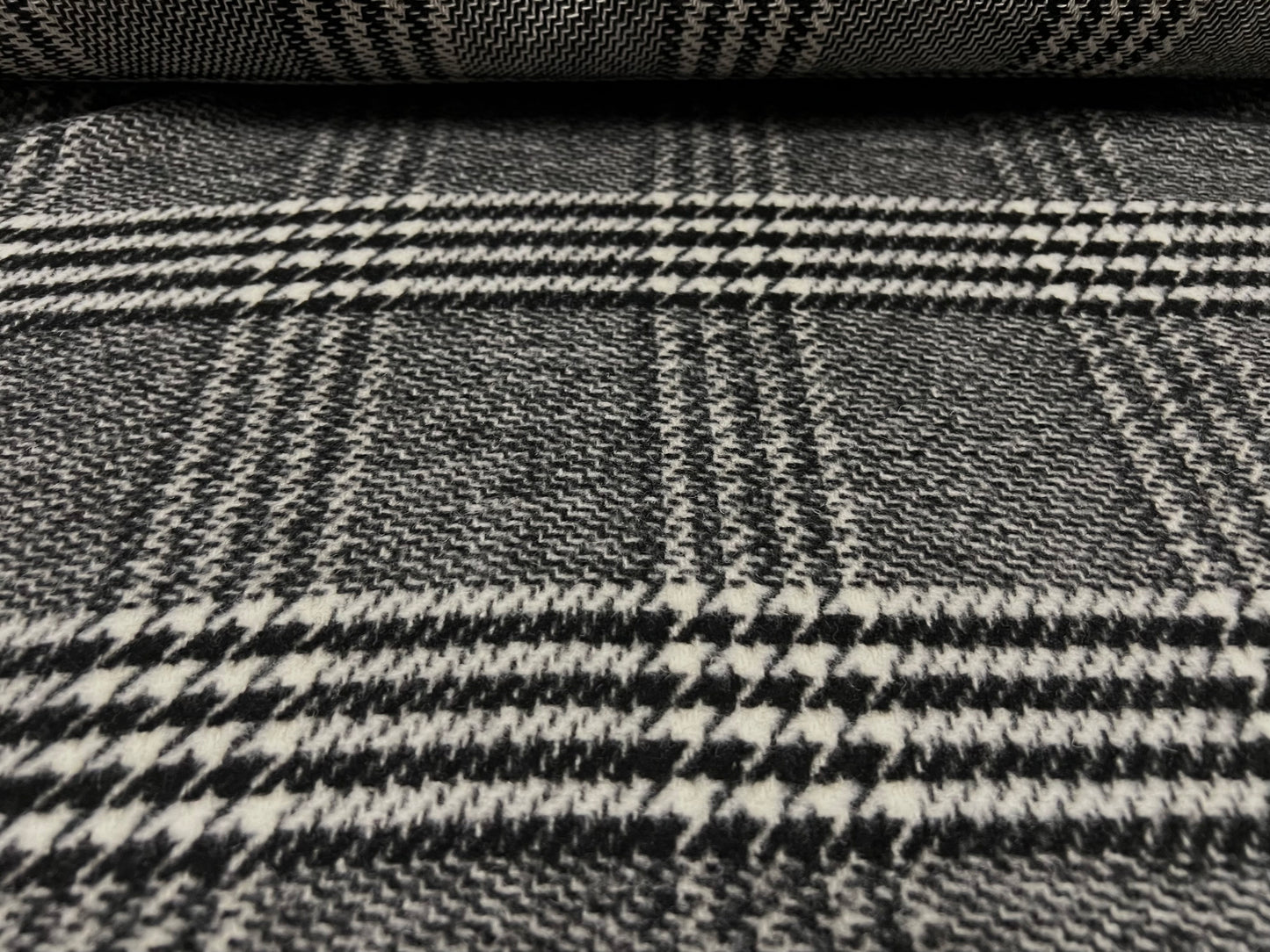 Wool mouflon coat jacket fabric, per metre - Prince of Wales check - grey