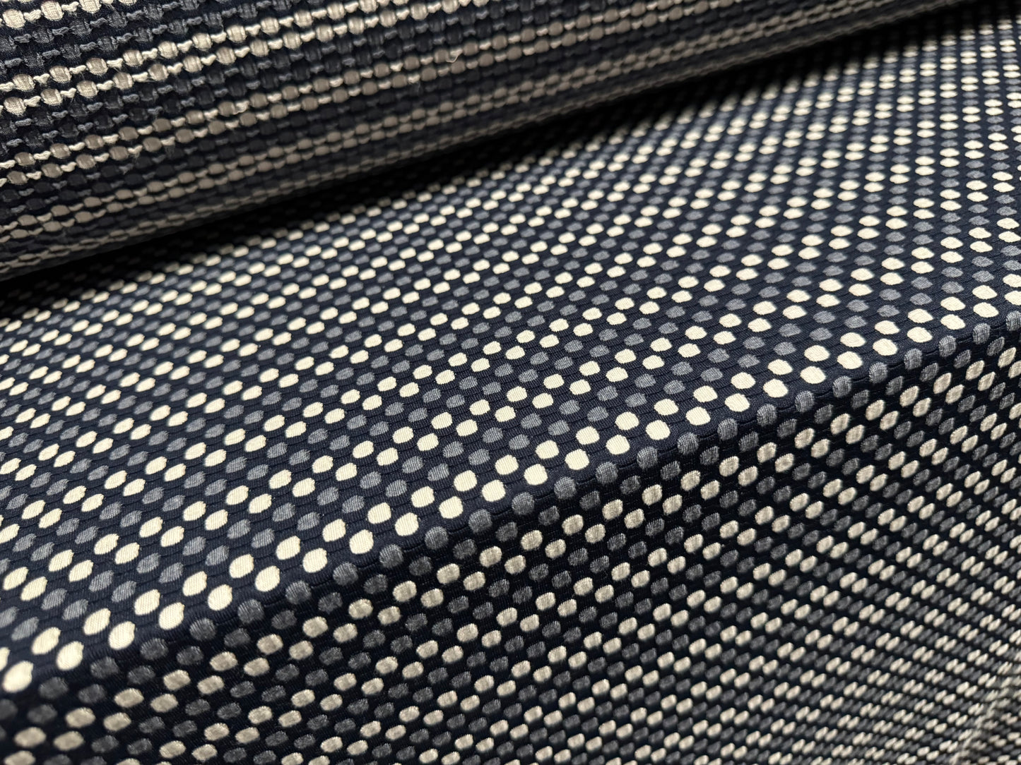 Double jersey stretch spandex dress fabric, per metre - honeycomb stripe jacquard - blue grey