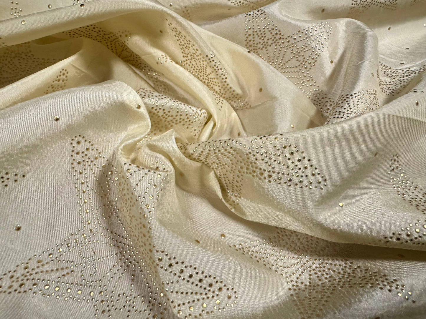 Taffeta faux silk fabric - metallic stars print - cream & gold