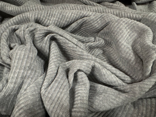 Soft handle ribbed jersey knit fabric, per metre - plain - grey marl