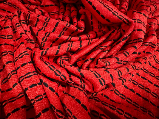 Jersey knit stretch spandex fabric, per metre - stripe jacquard - red & black