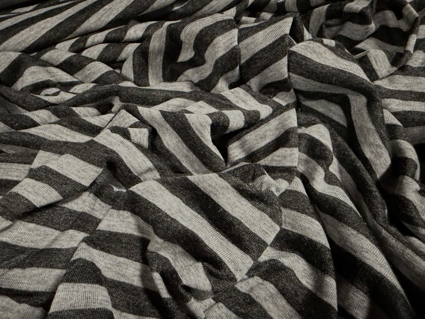 Viscose spandex stretch single jersey fabric, per metre - stripe - charcoal & grey marl