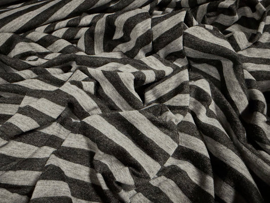 Viscose spandex stretch single jersey fabric, per metre - stripe - charcoal & grey marl