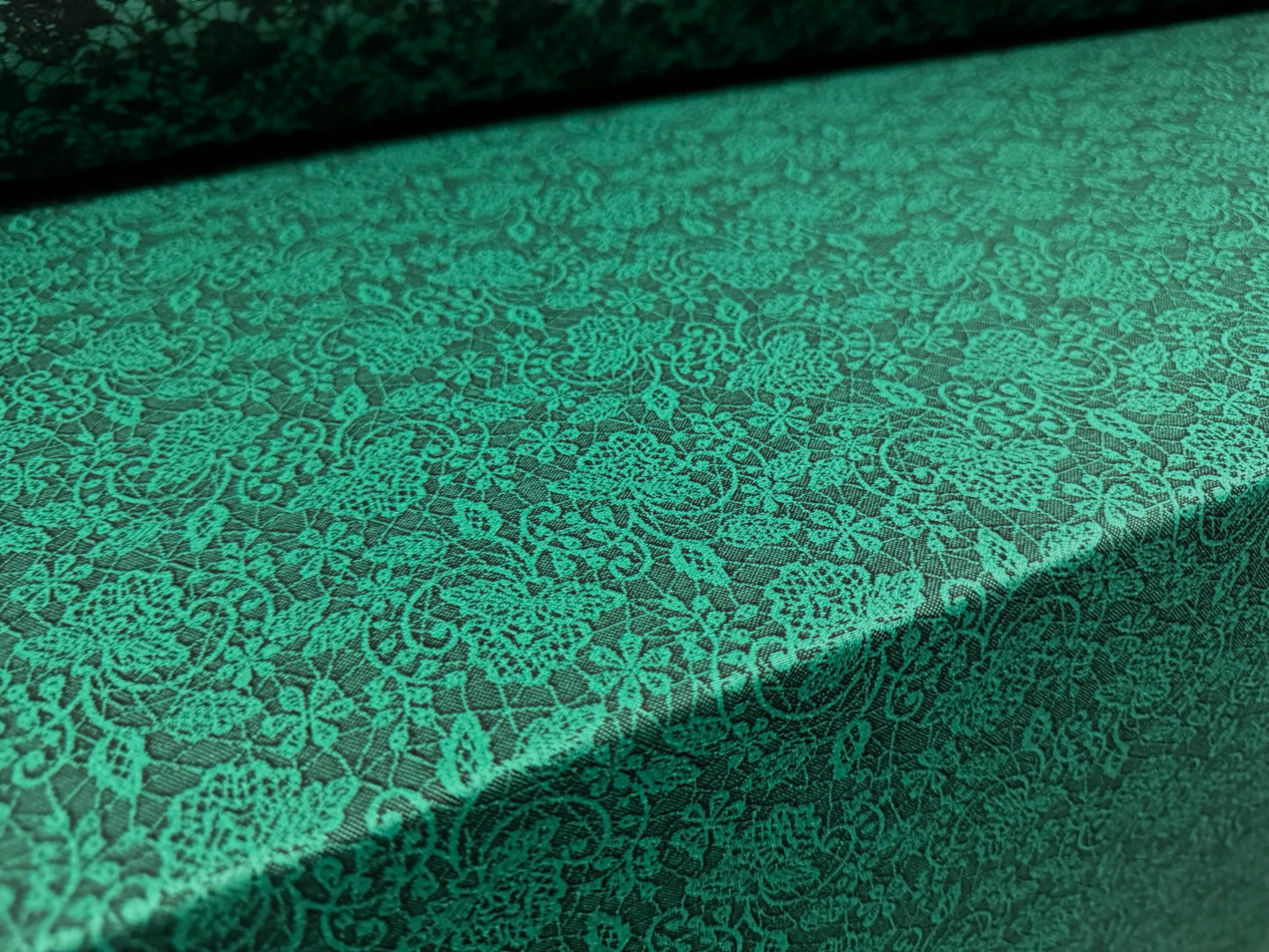 Stretch double jersey fashion fabric, per metre - paisley leaf jacquard - emerald green