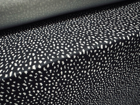 Straw cloth textured stretch double jersey fabric, per metre - asteroid print - black & white