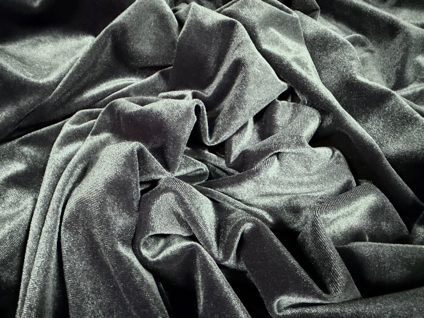 Spandex velvet stretch dress fabric, per metre - plain - deep blue-grey