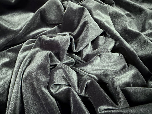 Spandex velvet stretch dress fabric, per metre - plain - deep blue-grey