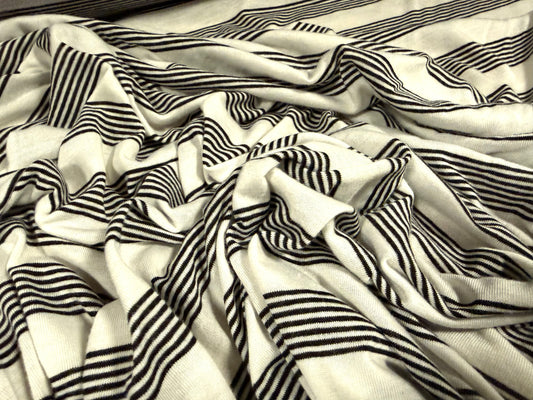 Lightweight single jersey fabric, per metre - stripes - black & ivory