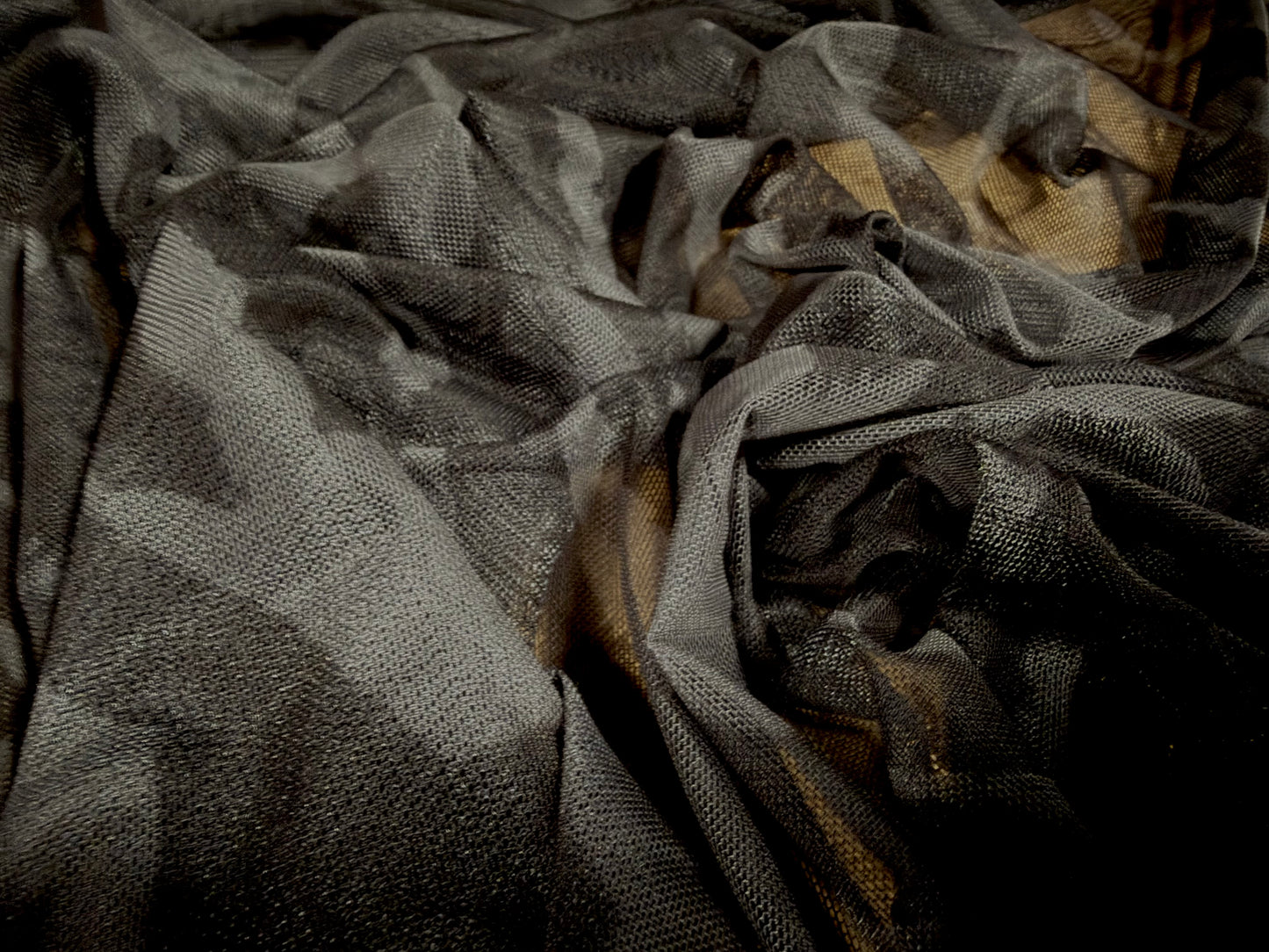 Power mesh net stretch spandex fabric, per metre - American Gothic print - black & charcoal