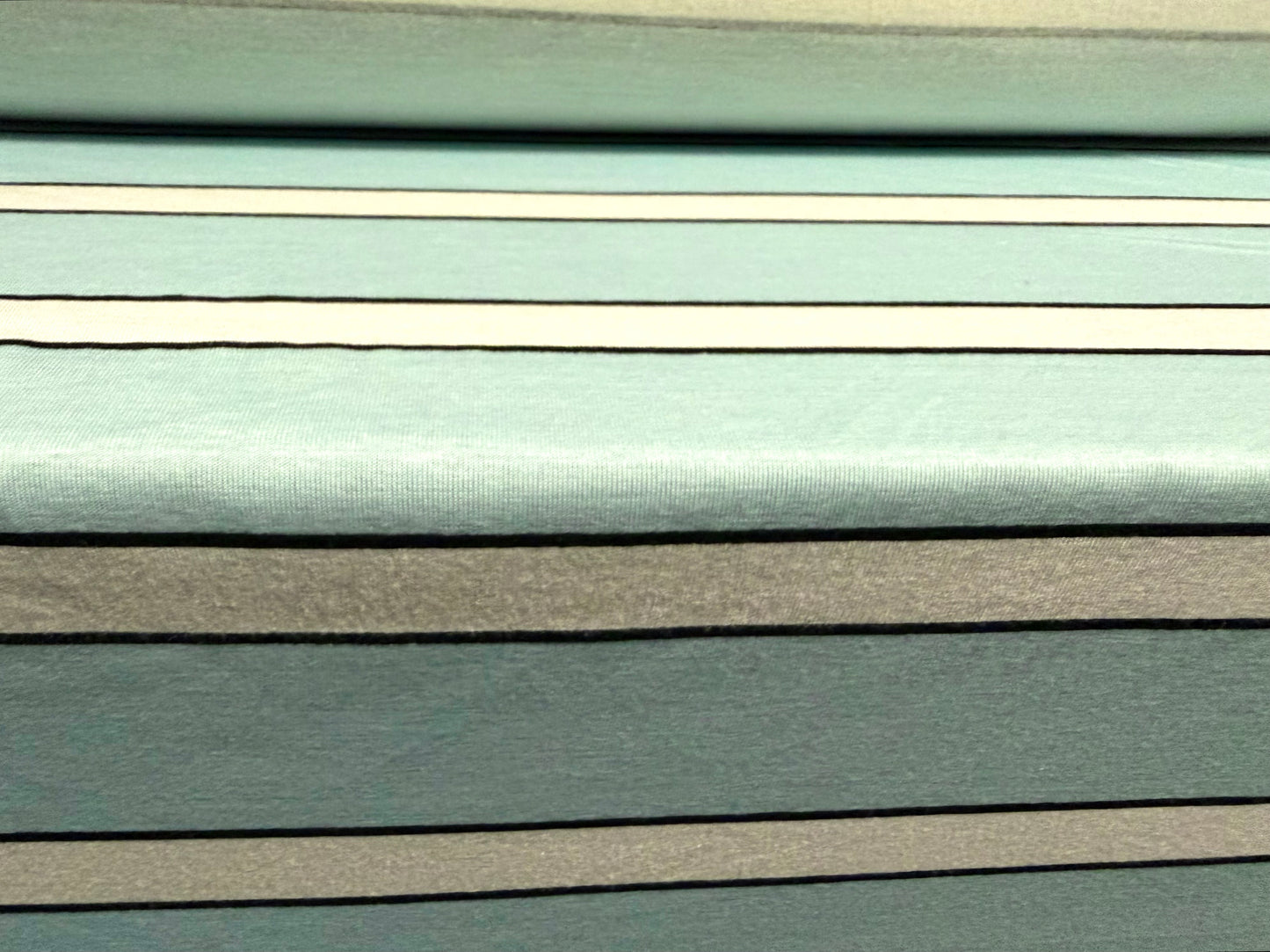 Viscose spandex stretch jersey fabric, per metre - stripe print - duck egg & white