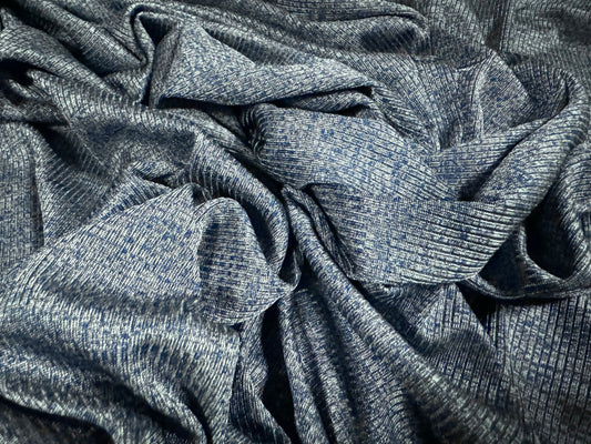 Fine ribbed spandex stretch jersey fabric, per metre - plain - denim blue melange