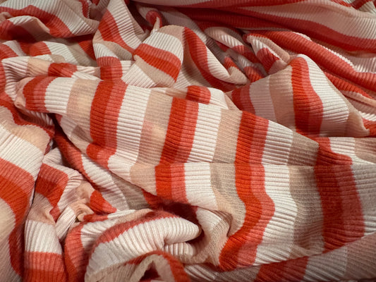 Stretch Spandex rib jersey fabric, per metre - stripe - orange & blush