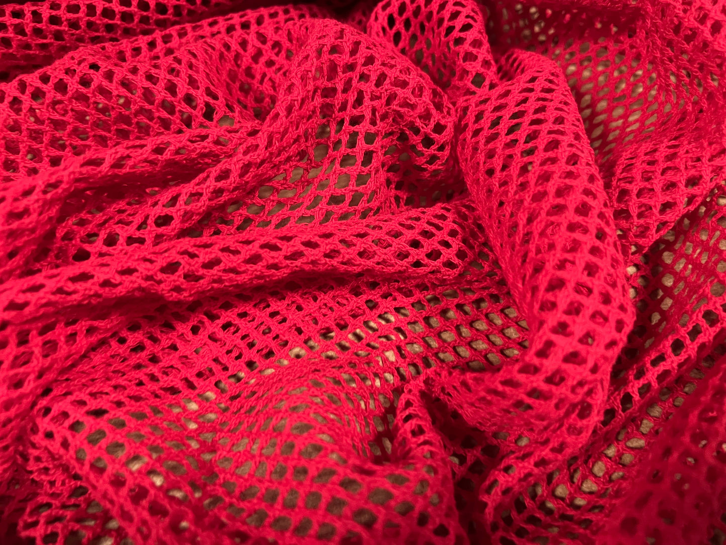 Fishnet mesh net jersey fabric, per metre - plain - red