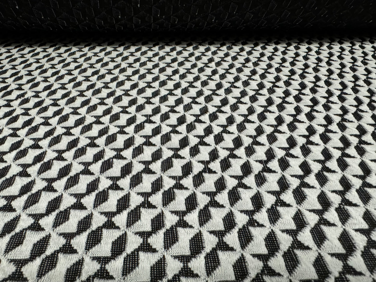 Double jersey knit fashion fabric, per metre - geometric jacquard - charcoal