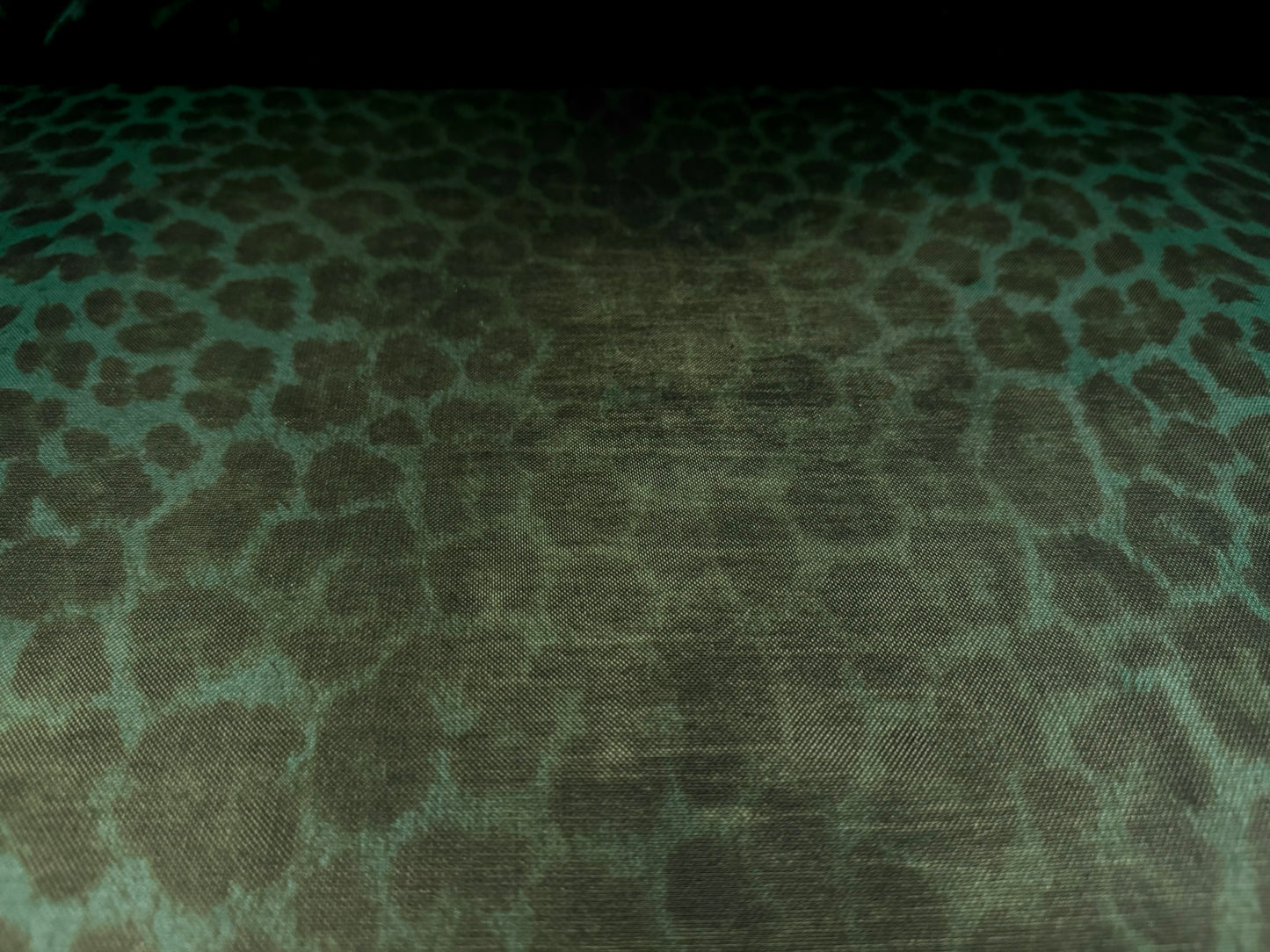 Power mesh net stretch spandex fabric, per metre - leopard animal print - dark green