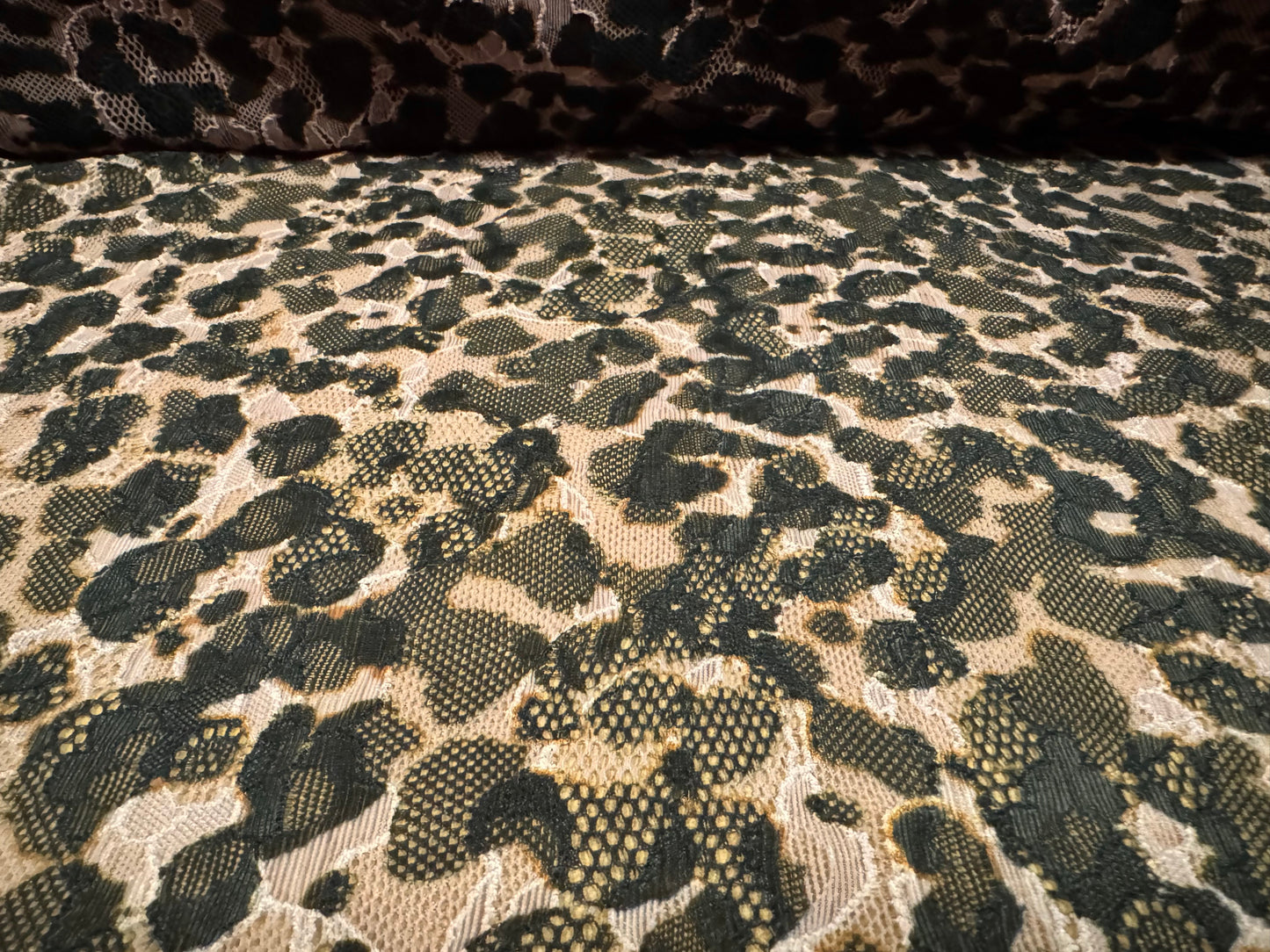 Stretch spandex lace fabric, per metre - animal print - light brown