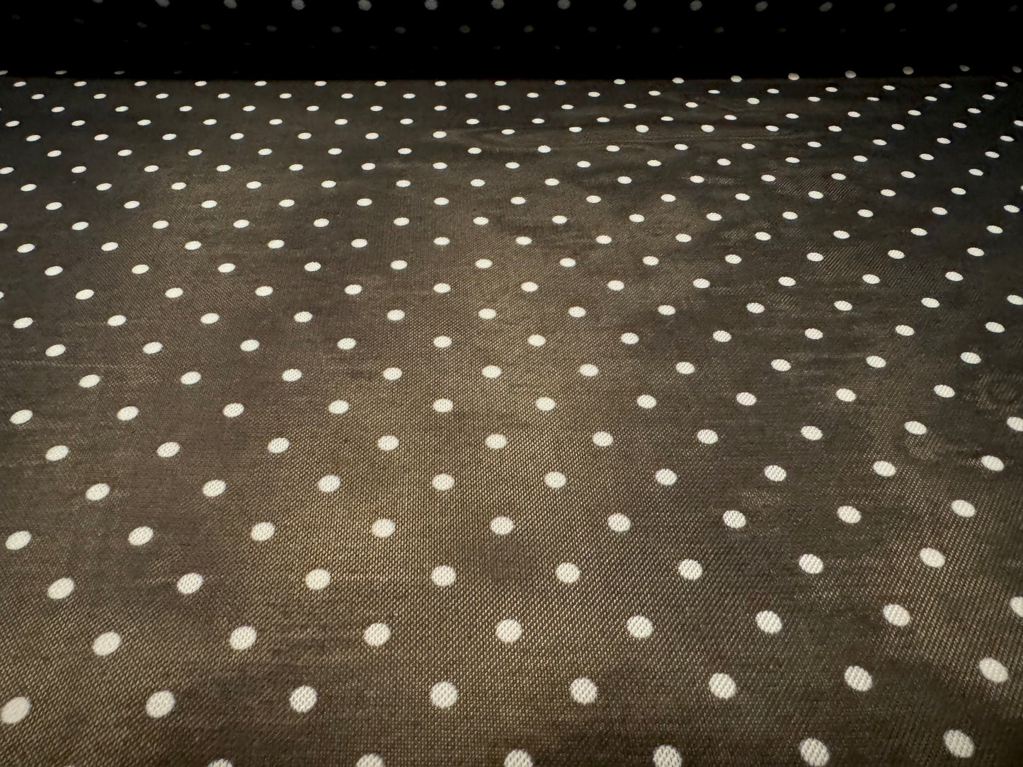 Power mesh net stretch spandex fabric, per metre - small polka dot print - black & white