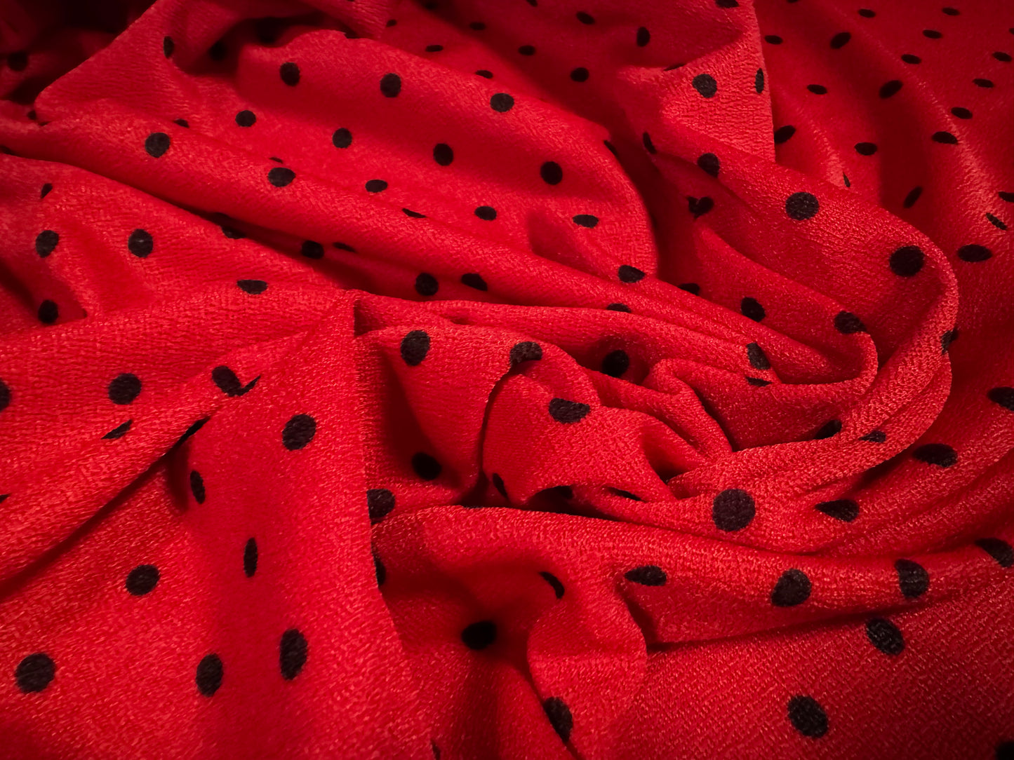 Valentino crepe stretch spandex jersey fabric - per metre - ladybug polka dot print - red & black