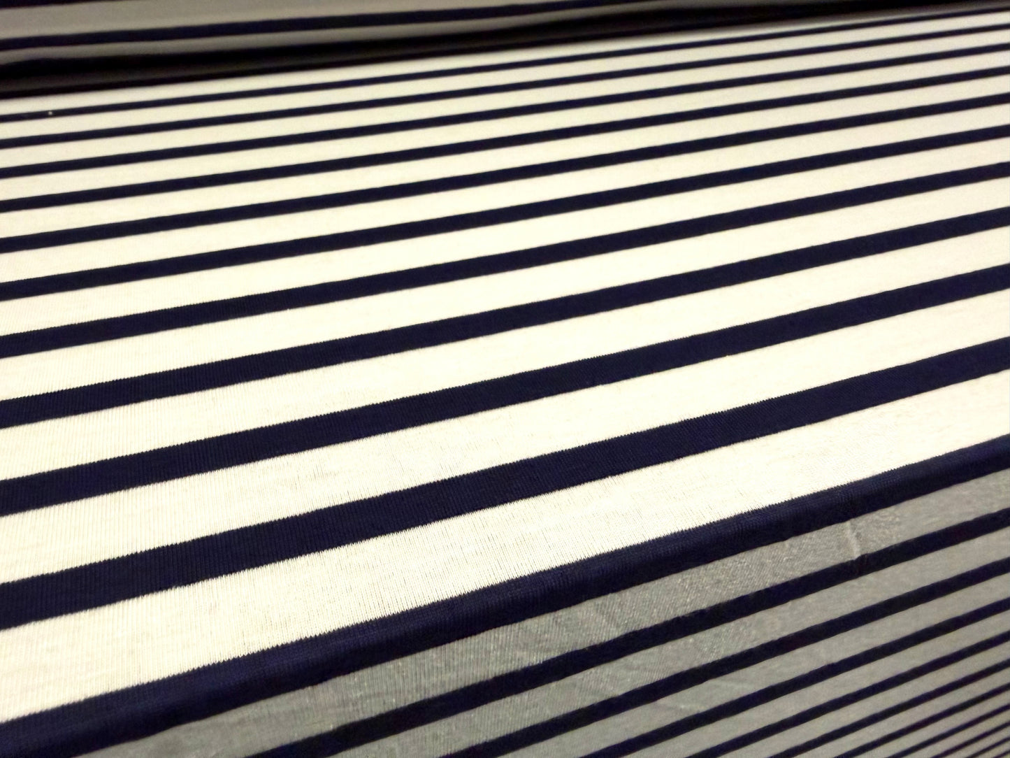 Viscose spandex stretch single jersey fabric, per metre - stripe - dark navy & white