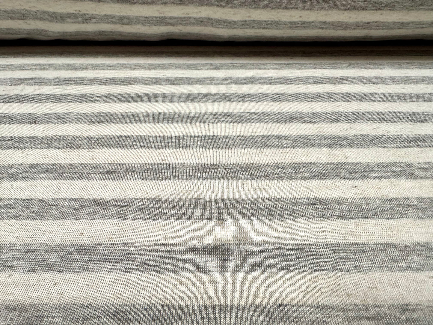 Viscose blend single jersey fabric, per metre - stripe - grey marl & ivory
