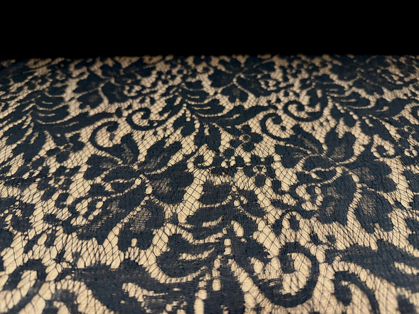 Lace dress fabric, per metre - stylised flowers & leaves - black