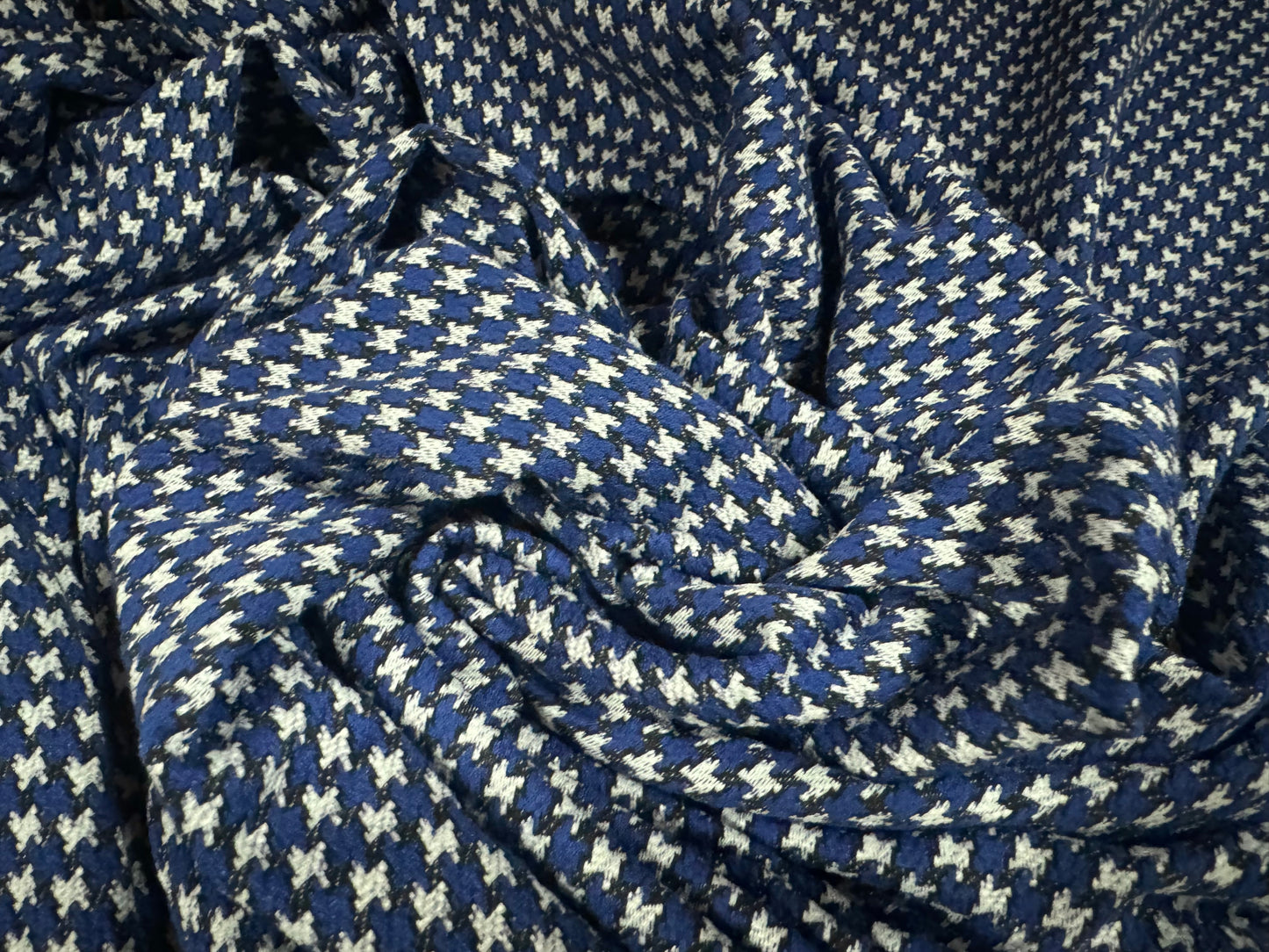 Stretch spandex double jersey fabric, per metre - dogtooth jacquard - blue