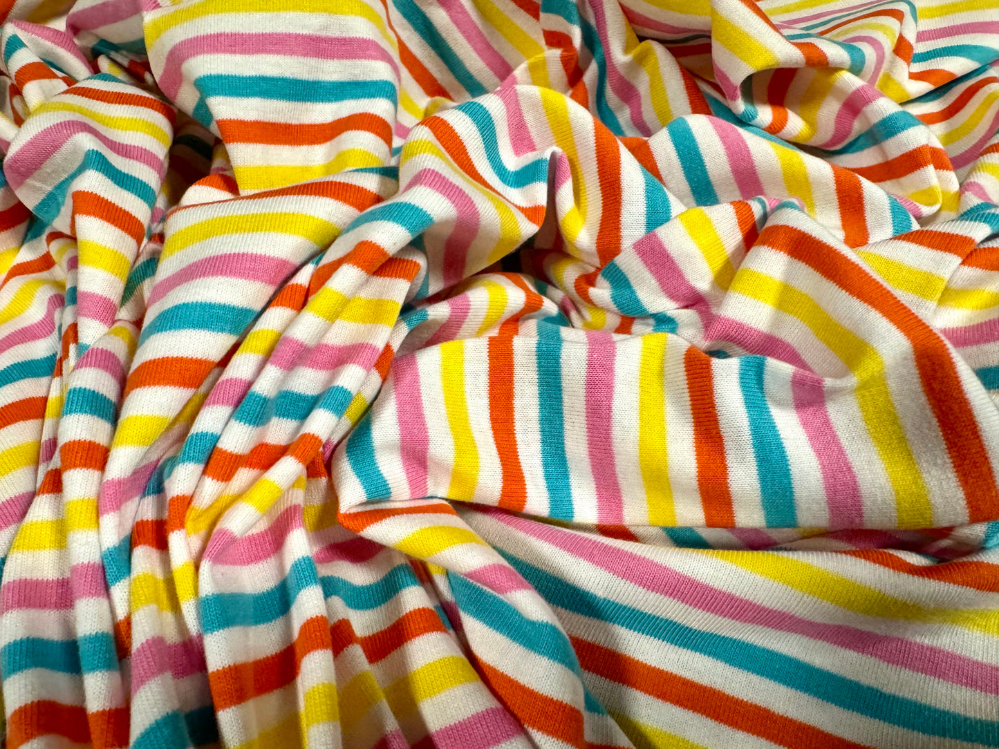 Cotton single jersey fashion fabric, per metre - stripe - multicolour