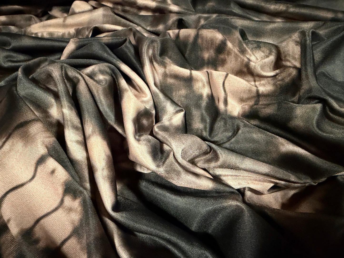 Soft touch spandex stretch jersey fabric, per metre - tie dye print - black & nude