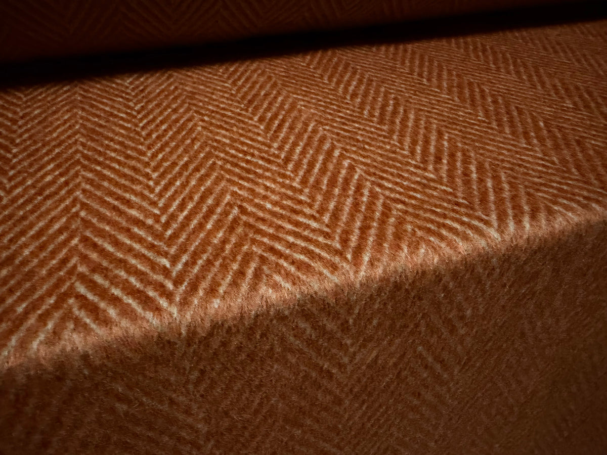 Heavyweight wool flannel coat jacket fabric, per metre - herringbone - rust
