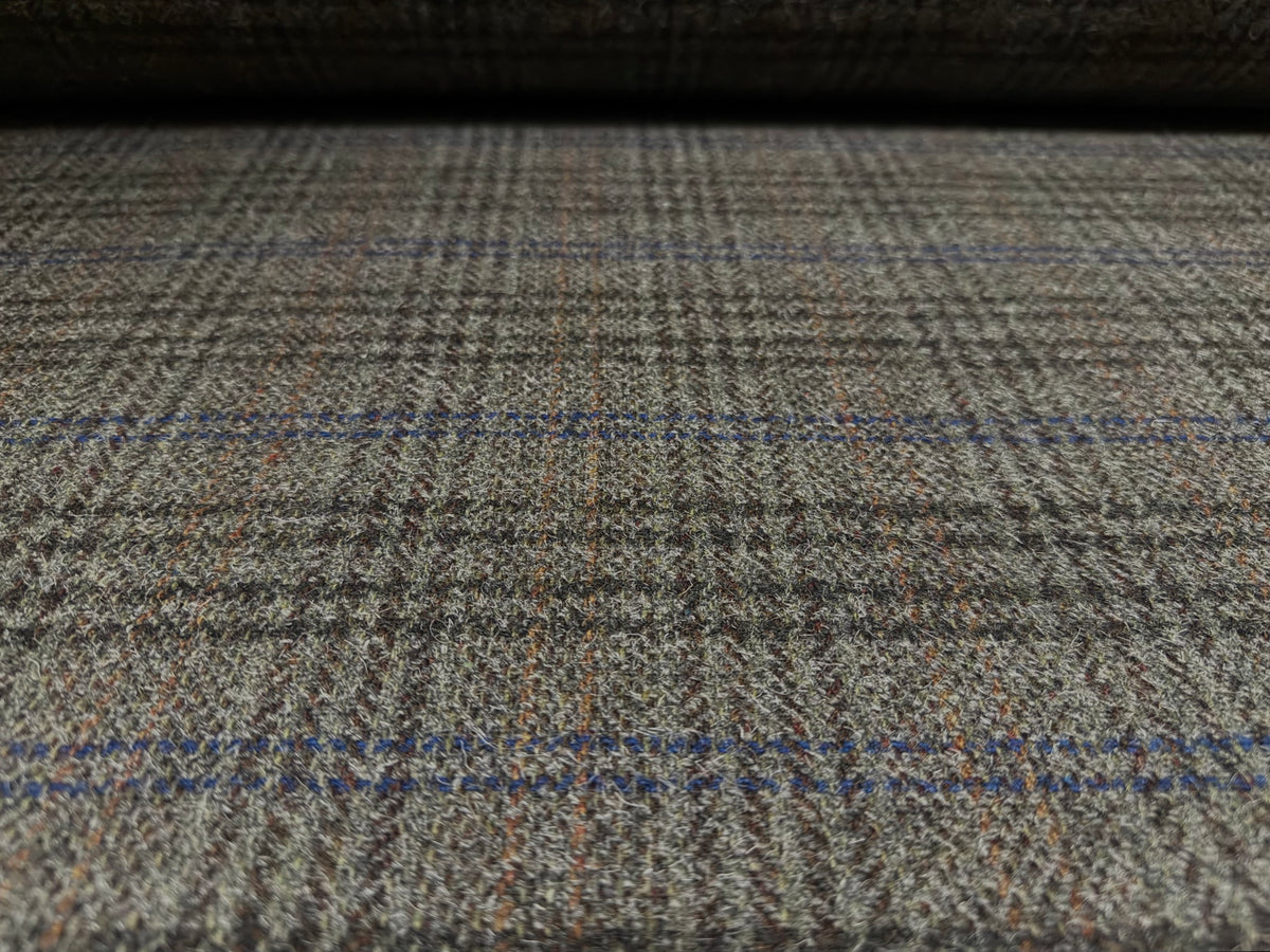 Heavyweight wool tweed fabric, per metre - plaid - grey & blue