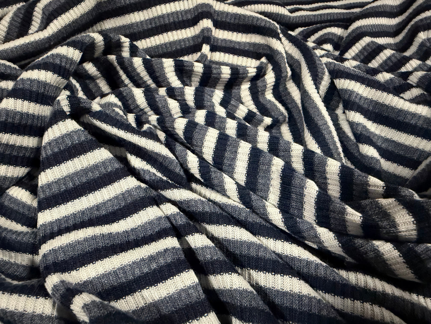 Ribbed jersey knit fabric, per metre - stripe - grey navy & white
